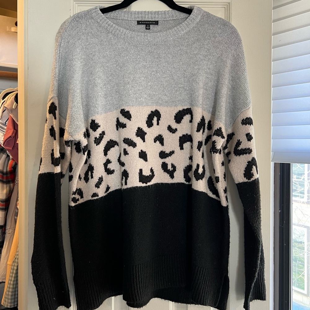 Colorblock/print sweater